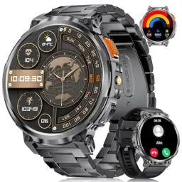 Produktbild: DREMAC Smartwatch Herren-1.85‘’ HD Großes Display/730 mAh Akku Sportuhr Herren mit Taschenlampe/120+ Sportmodi,IP68 Wasserdicht Fitnessuhr mit 24/7 Herzfrequenz,Schlafmonitor für Android iOS,2 Bänders