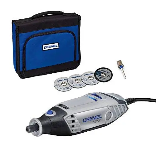 Produktbild: Dremel 3000 Multifunktionswerkzeug 130W, Amazon Eklusiv Set mit 5 Zubehörteilen, Variable Drehzahl 10.000-33.000 U/min zum Schneiden, Schleifen, Gravieren, Polieren, Schärfen, Reinigen, Schnitzen