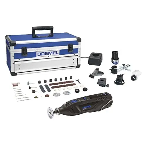Produktbild: Dremel 8260 Akku-Rotationswerkzeug, 12V 3Ah Lithium-Ionen-Akku, Multifunktionswerkzeug mit 65 Zubehörteilen, 5 Vorsatzgeräten, bürstenlosem Motor, Konstantelektronik, variable Drehzahl 5000–30000/min