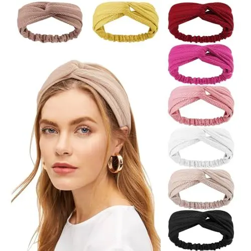 Produktbild: DRESHOW 8 Stück Damen Stirnband Kopfband Haarband Turban Elastische Kopf Wickeln Niedlich Haarschmuck für Mädchen