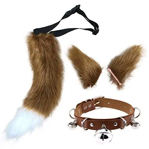Produktbild: DRESHOW Fuchs Kunstpelz Schwanz Katzenohren Haarspange Halloween Party Kostüm Halsband Cosplay Set für Damen