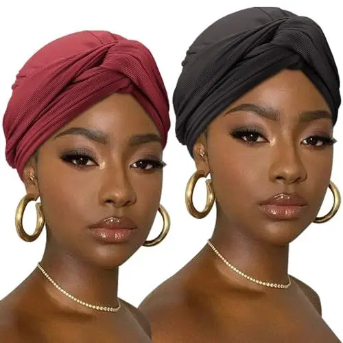 Produktbild: DRESHOW Haar Wrap für Damen Gerippte Weich Turban Stretch Jersey Kopftuch Atmungsaktiv Leichtgewicht Turban Einfarbig