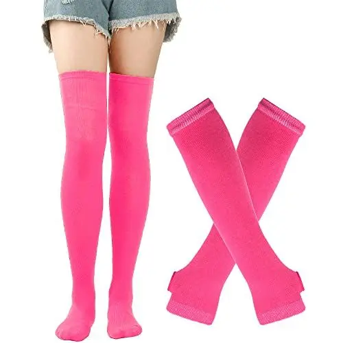 Produktbild: DRESHOW Kniestrümpfe Regenbogen Oberschenkel Hohe Socken Overknee Strümpfe Fingerlose Handschuhe Hülsen-Set für Damen Mädchen Party Stützen Kostüm Halloween