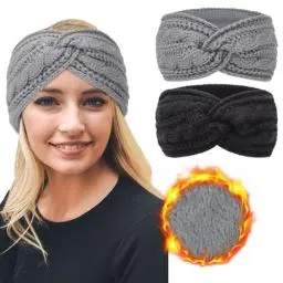 Produktbild: DRESHOW Stirnband Damen Winter Stirnbänder Strick, Haarband Ohrenwärmer, Dickes Fleecefutter Haarbänder Verdicken Headwrap Kopfband für Damen