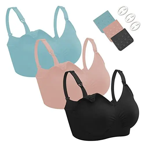 Produktbild: Dresime Still BH, 3 Pcs Nahtloser Schwangerschaft BH Ohne Bügel Mutterschaft BH mit zusätzlichen BH-Verlängerungen und Clips Stillen und Schlaf für Frauen