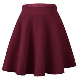 Produktbild: Dressever Damen Basic Vielseitige Dehnbaren Informell Casual Mini Hohe Taille A-Linie Tennisrock Tanzrock Burgundy X-Large