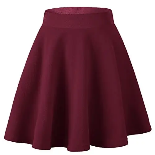 Produktbild: Dressever Damen Basic Vielseitige Dehnbaren Informell Casual Mini Hohe Taille A-Linie Tennisrock Tanzrock Burgundy XX-Large
