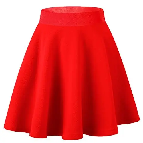 Produktbild: Dressever Damen Basic Vielseitige Dehnbaren Informell Casual Mini Hohe Taille A-Linie Tennisrock Tanzrock Rot Large