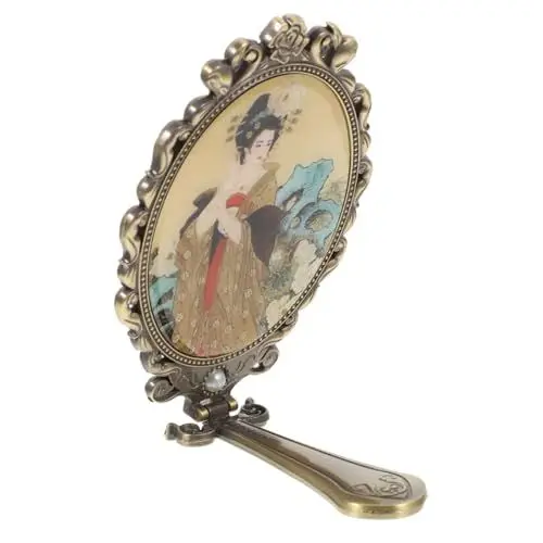 Produktbild: DRESSOOS Faltbarer Schminkspiegel Tragbar Mit Handbrause Retro-blumenprägung Für Reisen Und Als Zufälliger Stil