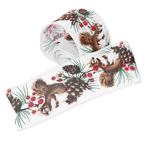 Produktbild: DRESSOOS Weihnachtsband Mit Eichhörnchenmotiv 6 3 cm Weiß Bastelband Geschenkband Festliches Band Für Dekorationen