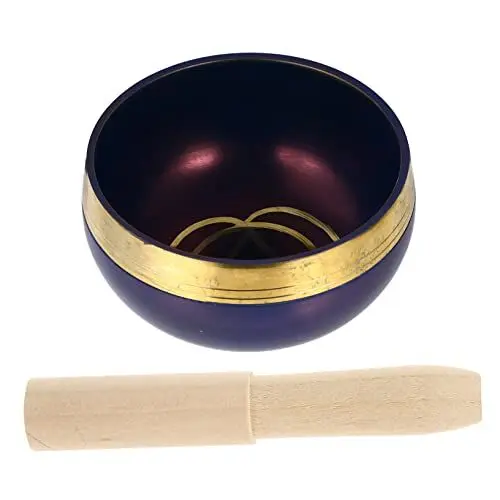 Produktbild: DRESSOOS 1 Satz Buddha-Klangschale Buddha-Klangschale musikalische Schale Chakra-Klangschalen Yoga-Klangschale Meditationstrommel Meditationsschale aus Kupfer Klangschale mit Stab Holz Blue