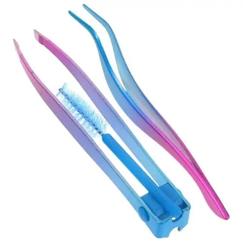 Produktbild: DRESSOOS 1 Satz Schrägpinzette Falsche Wimpernpinzette Pinzette Mit Kleine Wimpernpinzette Nagelaufkleber-pinzette Gebogene Wimpernpinzette Splitterpinzette Hilfs Fräulein Blau Rosa Metall