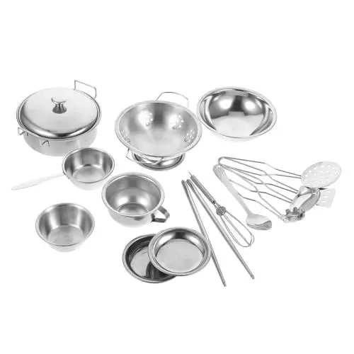 Produktbild: DRESSOOS 1 Set Kinderküchenspielzeug Edelstahl Küchengeräte Spielzeug Für Kinder Kochgeschirr Und Besteck Für Spielküche 10 Teiliges Set