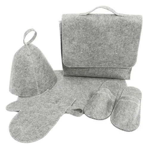 Produktbild: DRESSOOS Saunahut-set Aus Filz Handschuhe Grauer Sauna-badehut Wasserabsorbierende Saunahaube Aus Filz Matte Wiederverwendbares Sauna-zubehör-set