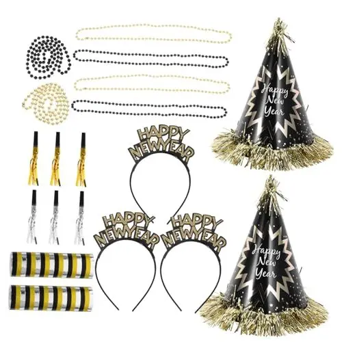 Produktbild: DRESSOOS 1 Silvestermützen Partyset für das Neue Jahr 2024 Halsketten kreativität Tiara Kappen Partyhüte für den Silvesterabend Neujahrsornamente Weihnachten Partybedarf Kleidung schmücken