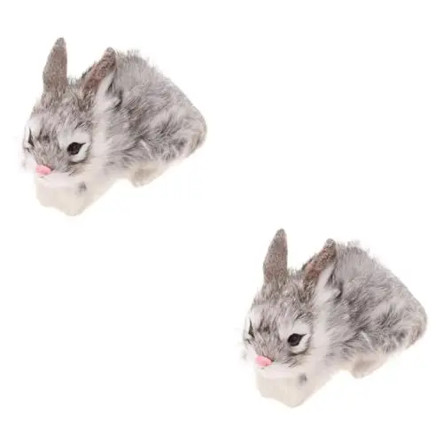 Produktbild: DRESSOOS 2 STK Mini-plüschkaninchen Hasencharakter Realistisches Kaninchenspielzeug Kaninchenstatue Osterhasenfigur Hasenfigur Aus Kunstpelz Riolu-plüsch Auto-armaturenbrett-Figur Grey