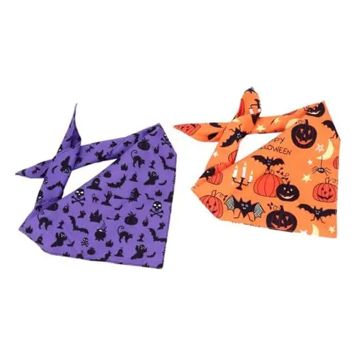 Produktbild: DRESSOOS 2st Haustier Hund Dreieck Handtuch Welpen-dreieck-Halstuch Halloween-hundelätzchen Sabbern Lätzchen Halloween-hundebandanas Hundehalsband Cosplay-zubehör Die Katze Polyester Schal