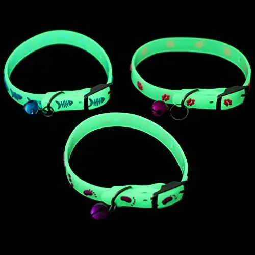 Produktbild: DRESSOOS Fluoreszierendes Katzen-/hundehalsband-Set – 3er-Pack – Dekorative Haustier-Halskette Mit Glöckchen