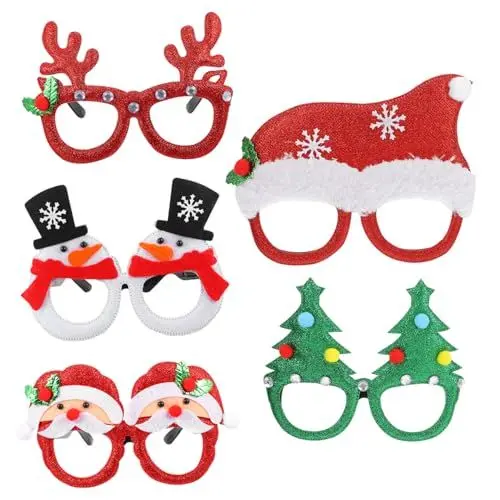 Produktbild: DRESSOOS 5 Paare Weihnachtsgläser Gläser Dekorationen Weihnachtsgeschenke Weihnachtsbrillenrahmen weihnachtsdeko kinderferngläser Foto-Requisiten für Weihnachten Brillengestelle Nylon