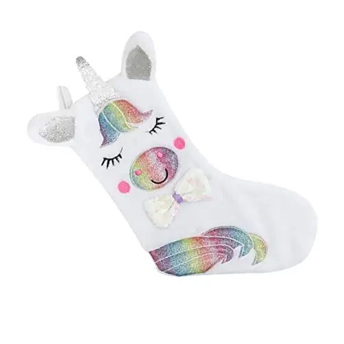 Produktbild: DRESSOOS Einhorn Weihnachtsstrumpf Weihnachtsdekorationen Christbaumschmuck Ornamente Plüsch-einhorn-socken Wintersocken Aus Fleece Hausschuhe Aus Wolle Glitzer Strümpfe Süßigkeiten-stand