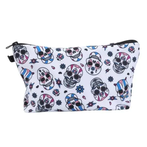 Produktbild: DRESSOOS Flower Skull Kosmetiktasche Für Damen Tragbare Makeup-Organizer Für Multifunktionale Aufbewahrungstasche Mit Reißverschluss Für Kosmetik Und Toilettenartikel