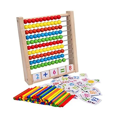 Produktbild: DRESSOOS Hölzerner Abakus Für Pädagogisches Mathe Lernspielzeug Mit Bunten Zahlen Und Holzstäben Ideal Für Die Von Rechenfähigkeiten Und Logischem Denken Ab 3 Jahren