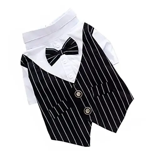 Produktbild: DRESSOOS Hundeanzug hundemantel Dog Raincoat hundepulli Hundehochzeit hundekleidung Hochzeitsoutfits für Hunde Gentleman-Hundehemd Hochzeitsanzug für Haustiere Haustieranzug Baumwolle Black