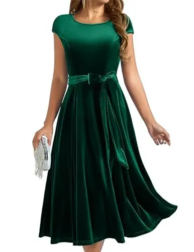 Produktbild: DRESSTELLS Weihnachtskleid Damen Elegant Samtkleid Grün Winter Cocktailkleid Formal Kleid Midilang Abendkleid Velvet DarkGreen 3XL
