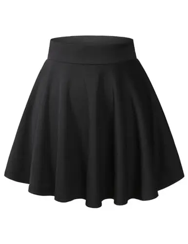 Produktbild: DRESSTELLS Rock Damen Kurz Sommer Minirock Schwarz High Waist Tennisrock Knielang Faltenrock Mädchen Skater Rock Black L