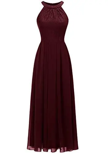 Produktbild: Dressystar 0040 Damen Maxi Lang Abendkleider Elegant Spitzen Ballkleid Ärmellos Hochzeit Burgundy L