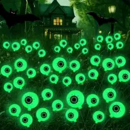 Produktbild: Drezesov Halloween Deko Lichterkette Outdoor Augapfel Halloween Lichter, 2 Stück 12 LED Batteriebetrieb Horror Eyeball Shake Kopfleuchte, grüne wasserdichte Gartenlichter für Deko Garten Rasen Party