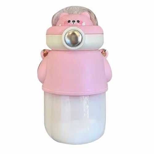 Produktbild: Drfeify Wasserflasche, 620 Ml, Großes Fassungsvermögen, Bezaubernde Plastikwasserflasche in Bärenform mit Abnehmbarem Strohhalm für Kinder