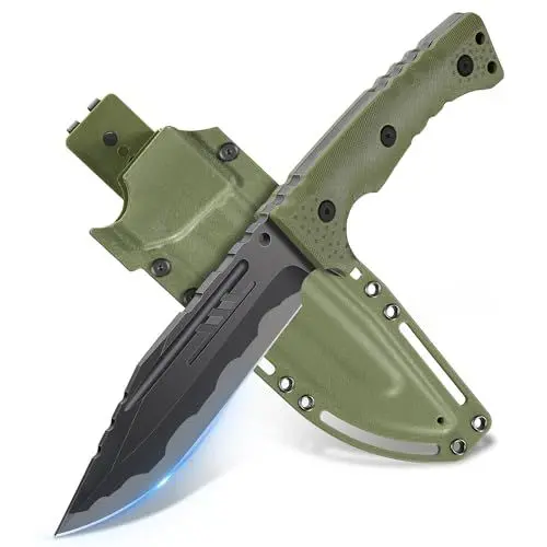 Produktbild: DRGSKL Outdoor Survival Messer D2 Stahl Bushcraft Jagdmesser mit Holster Full Tang Griff Scharfes Camping Messer Geschenk für Männer