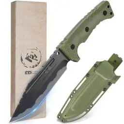 Produktbild: DRGSKL Outdoor Survival Messer D2 Stahl Bushcraft Jagdmesser mit Kydex Holster G10 Full Tang Griff Scharfes Camping Messer Geschenk