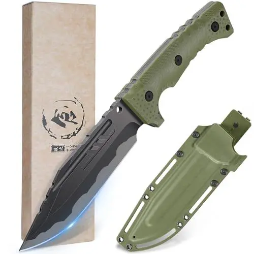 Produktbild: DRGSKL Outdoor Survival Messer D2 Stahl Bushcraft Jagdmesser mit Kydex Holster G10 Full Tang Griff Scharfes Camping Messer Geschenk