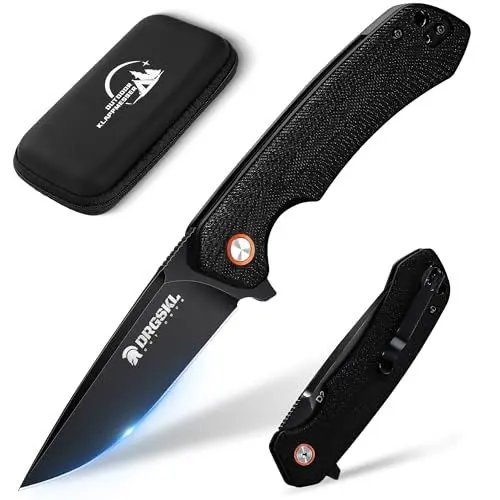 Produktbild: DRGSKL Taschen Klappmesser Outdoor Bushcraft Messer mit G10 Griff D2 Stahlklinge Messer für Wandern Camping Angeln Jagd Männer Geschenk Schwarz