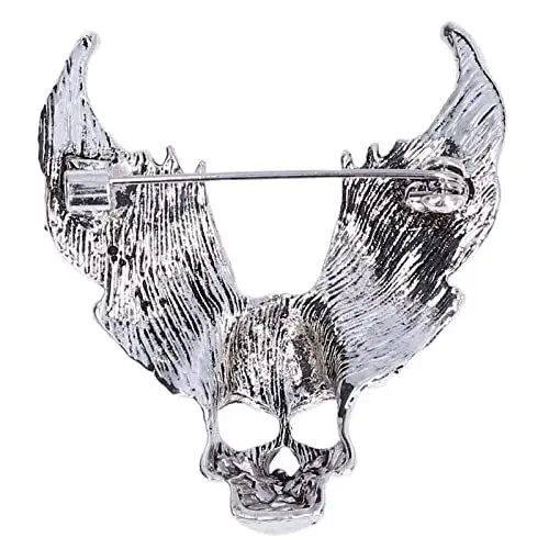 Produktbild: Zerodis Drill Skull Brosche, Funkelnde Kristalle, Modische Persönlichkeit, Schädelkopf, Brosche, Kleidung, Brosche, Zubehör für Anzug, Mantel, Halloween-Party(Antikes Silber)