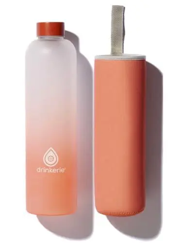 Produktbild: drinkerie® Glasflasche 1 Liter (Orange) – Frosted Design - Hochwertiges Borosilikatglas - Auslaufsichere Trinkflasche Glas 1L - Nachhaltige Glastrinkflasche für unterwegs