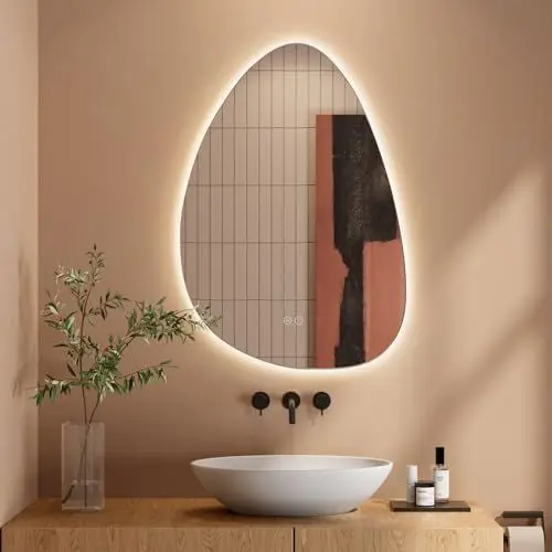 Produktbild: Dripex Badezimmerspiegel Led Badspiegel, Asymmetrisch, Touch-Schalter, Dimmbar, 3 Lichtfarbe Einstellbare Spiegel Bad mit Beleuchtung, Organischer Wandspiegel, Beschlagfrei 80x55 cm