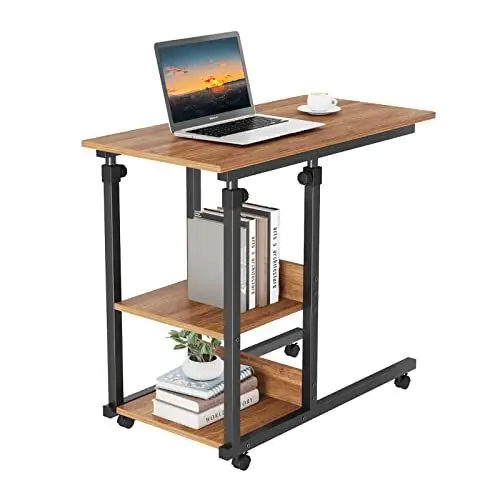 Produktbild: Dripex Beistelltisch mit Rollen Laptoptisch Höhenverstellbar Schreibtisch aus Holz, Sofatisch Nachttisch Kaffeetisch Schlafzimmer, Wohnzimmer Dunkelbraun