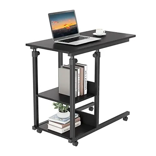 Produktbild: Dripex Beistelltisch mit Rollen Laptoptisch Höhenverstellbar Schreibtisch aus Holz, Sofatisch Nachttisch Kaffeetisch Schlafzimmer, Wohnzimmer Schwarz