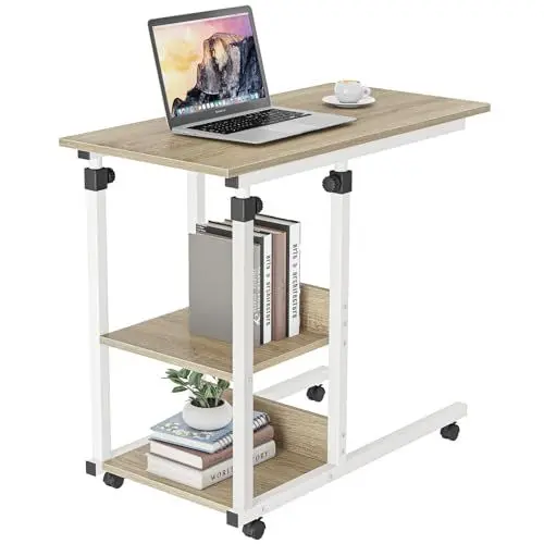 Produktbild: Dripex Beistelltisch mit Rollen Pflegetisch Höhenverstellbar, Schreibtisch aus Holz, Sofatisch Nachttisch Kaffeetisch Schlafzimmer, Laptoptisch Wohnzimmer, Beige