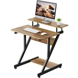 Produktbild: Dripex Computertisch mit Rollen Z-förmiger Schreibtisch, Mobiler Laptoptisch mit Regalen für kleine Räume, Home Office 70x60x73CM Dunkelbraun