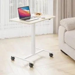 Produktbild: Dripex Computertisch mit Rollen höhenverstellbar, mobiler Stehpult, ergonomischer Stehschreibtisch, Überbett beistelltisch, Steh-Sitztisch für Büro Homeoffice, pneumatisch Schreibtisch, weiß Oak