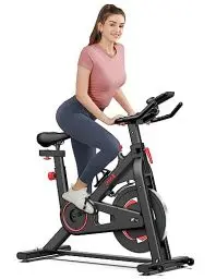 Produktbild: Dripex Heimtrainer Fahrrad mit Magnetischem Widerstand, Dripex Ergometer riemenantrieb Stille Fitnessbikes, Spinning Bike Indoor mit herzfrequenzmonitor und LCD monitor, Max 150KG (Rot)