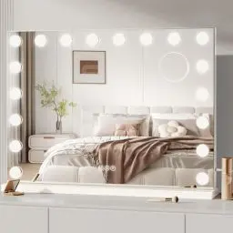 Produktbild: Dripex Hollywood Schminktischspiegel, Schminkspiegel mit 18 Lampen und 3 Farbtemperatur Licht, Hollywood Spiegel mit Beleuchtung, Kosmetikspiegel mit Touch Steuerung, 58 x 48 cm Weiß