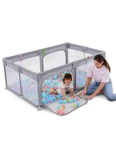 Produktbild: Dripex Laufstall Baby 120x180cm, Laufgitter Baby, Laufstall mit atmungsaktivem Netz, Laufgitter 300D Oxford Gewebe, Playpen, kinderlaufstall, Große Sicherheitsspielplatz, Grau