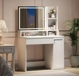Produktbild: Dripex Schminktisch mit Beleuchtung, moderner Schminktisch mit Spiegel, Dressing Table 3 Farben mit Einstellbarer Helligkeit, Vanity Desk für Make Up Dressing, stabil, weiß