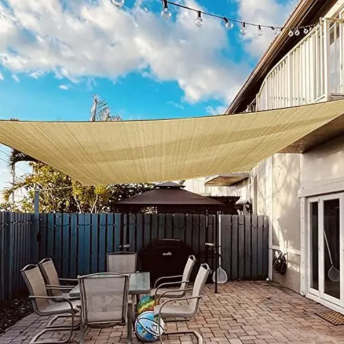 Produktbild: Dripex Sonnensegel wasserdicht Sonnenschutz Set 4X5 m inkl Befestigungsseile Rechteckig Polyester Imprägniert 95% UV Schutz Windschutz Wetterschutz für Balkon Garten Terrasse - Sand