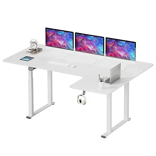 Produktbild: Dripex Schreibtisch höhenverstellbar elektrisch 180x110cm, L-förmiger höhenverstellbar mit Dual Motor, Eckschreibtisch Standing Desk mit 4 Beinen für Super Stabilität, Spleißbrett, weiß